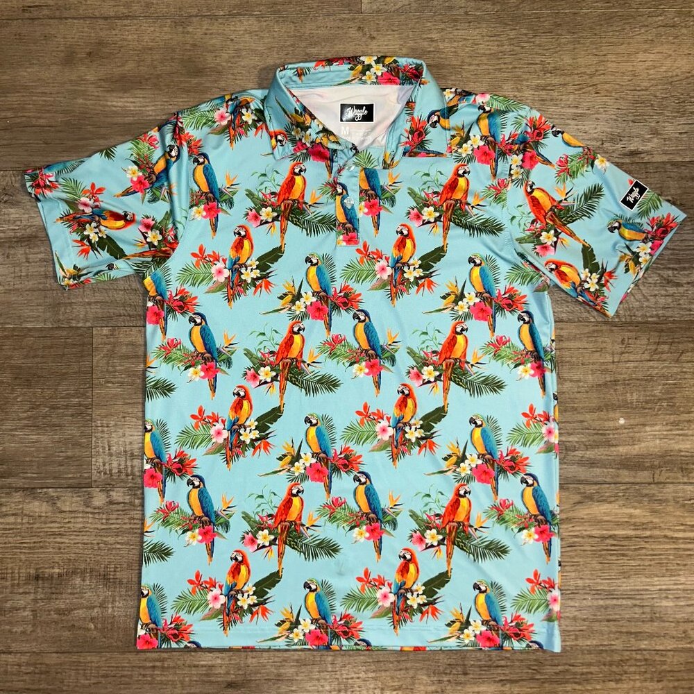 Waggle Golf Shirt Polo with Parrots and Flowers